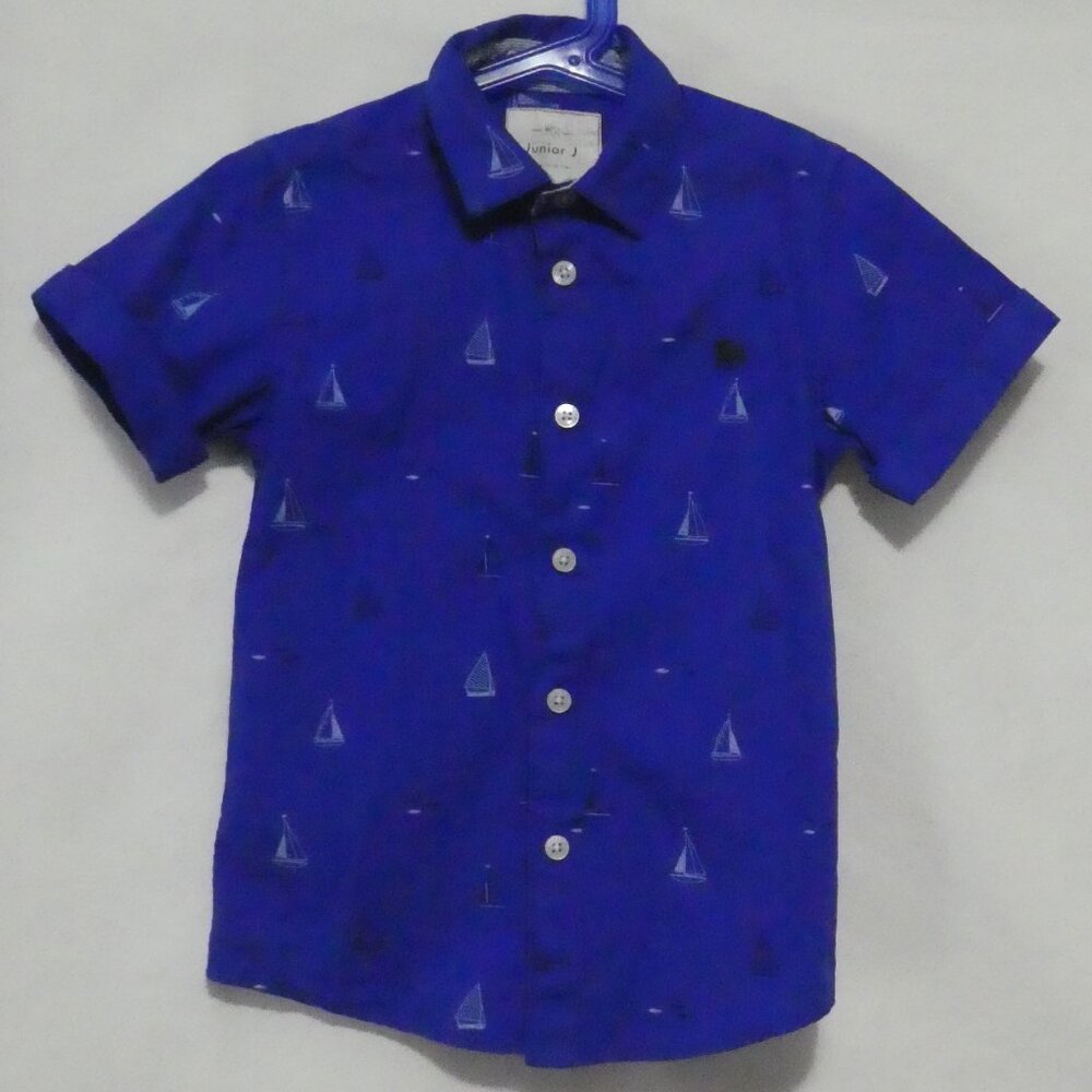JUNIOR J | age 4-5 years | Blue Sailboat Short Sleeve Button-Up Shirt